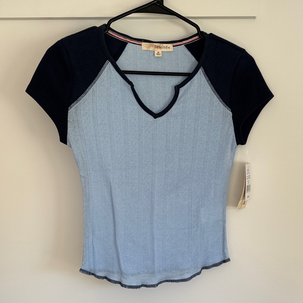 Light Blue and Navy Short Sleeve Shirt